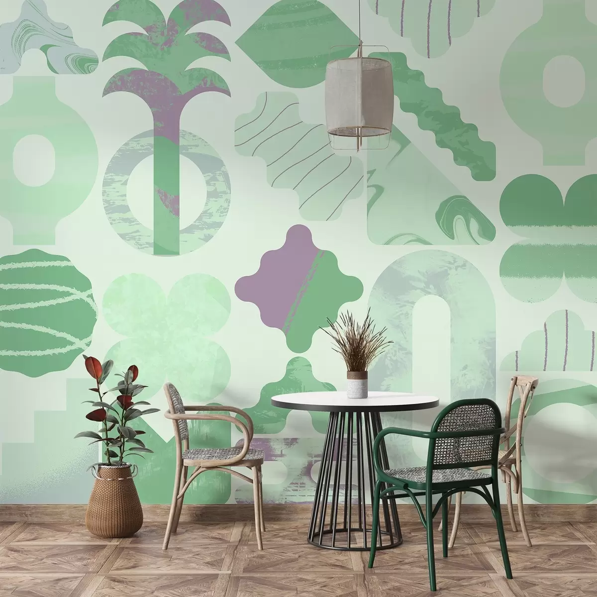 Фототапет различни интересни форми, модерна геометрия в зелени цветове w02550v2