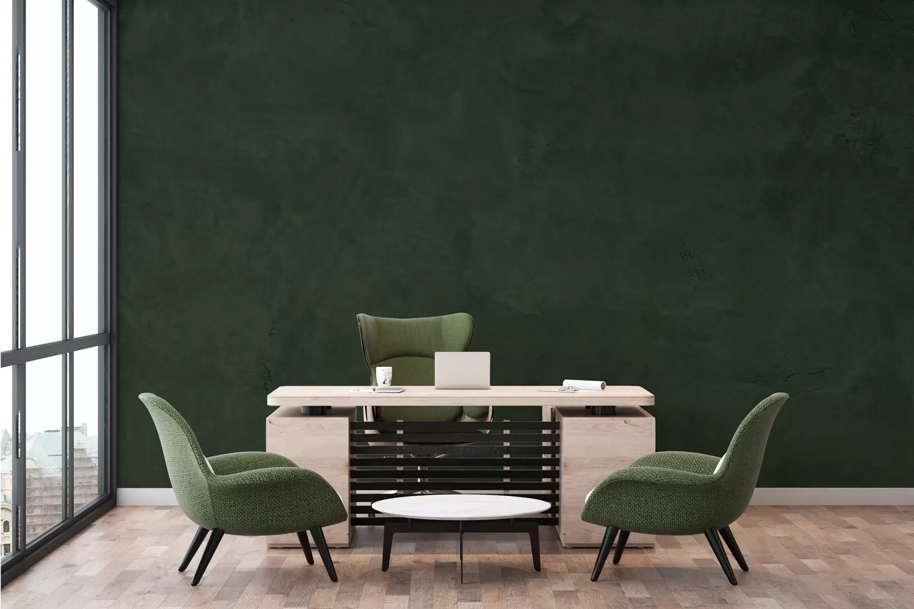 Фототапет Зелен фон с ефект на бетонна стена w02553v1