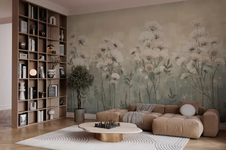 Фототапет Деликатни диви цветя с ефект на четка в жълто и бежово w02629v1