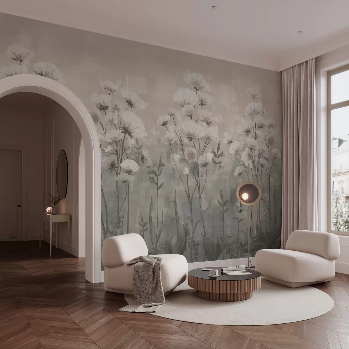 Фототапет Деликатни диви цветя с ефект на четка в пастелни цветове w02629v2