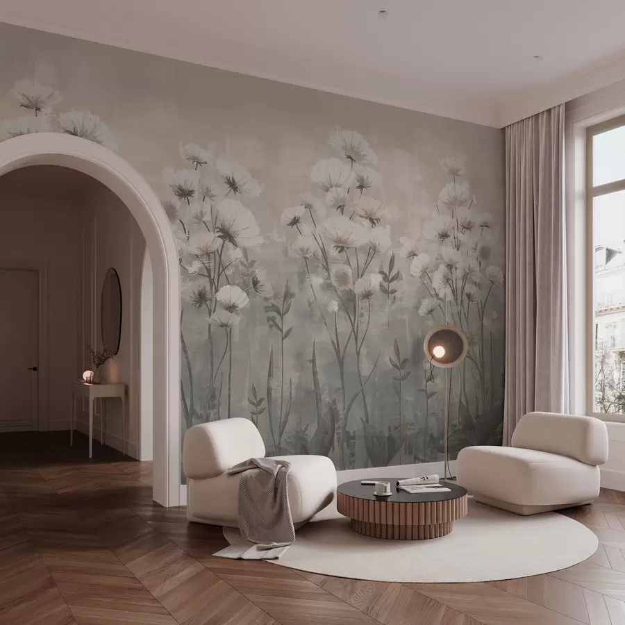 Фототапет Деликатни диви цветя с ефект на четка в пастелни цветове w02629v2