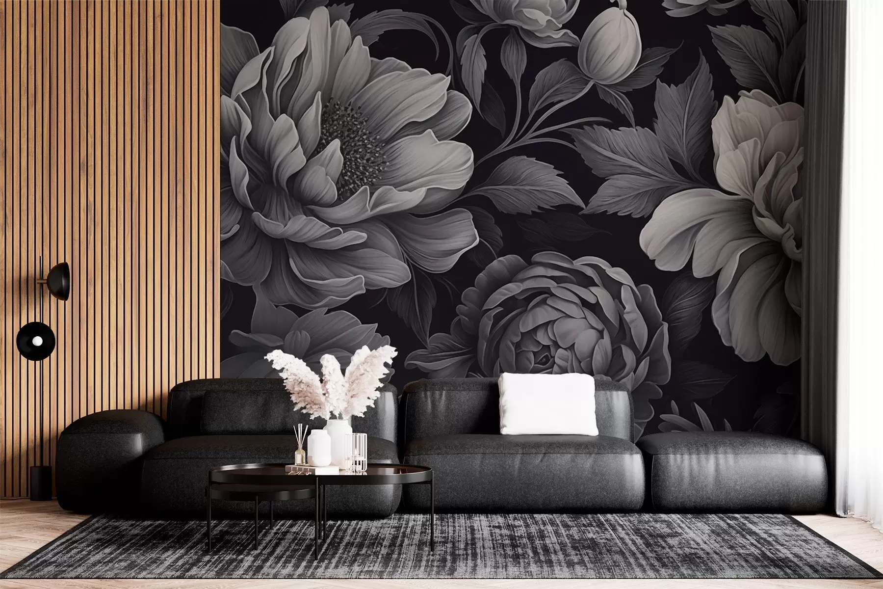 Фототапет Черни и сиви цветя на тъмен фон w02575
