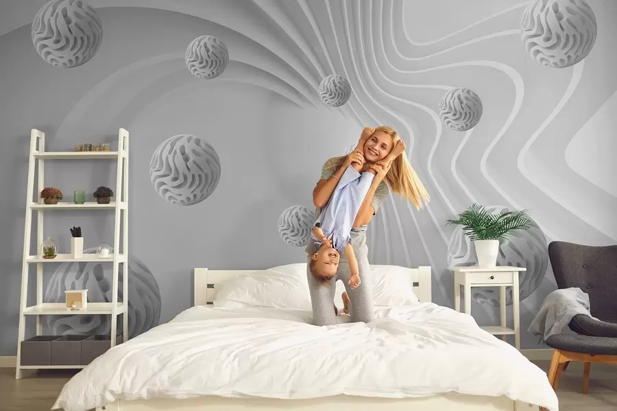 Фототапет 3D сива абстракция със сфери и ефект на дълбочина w08553