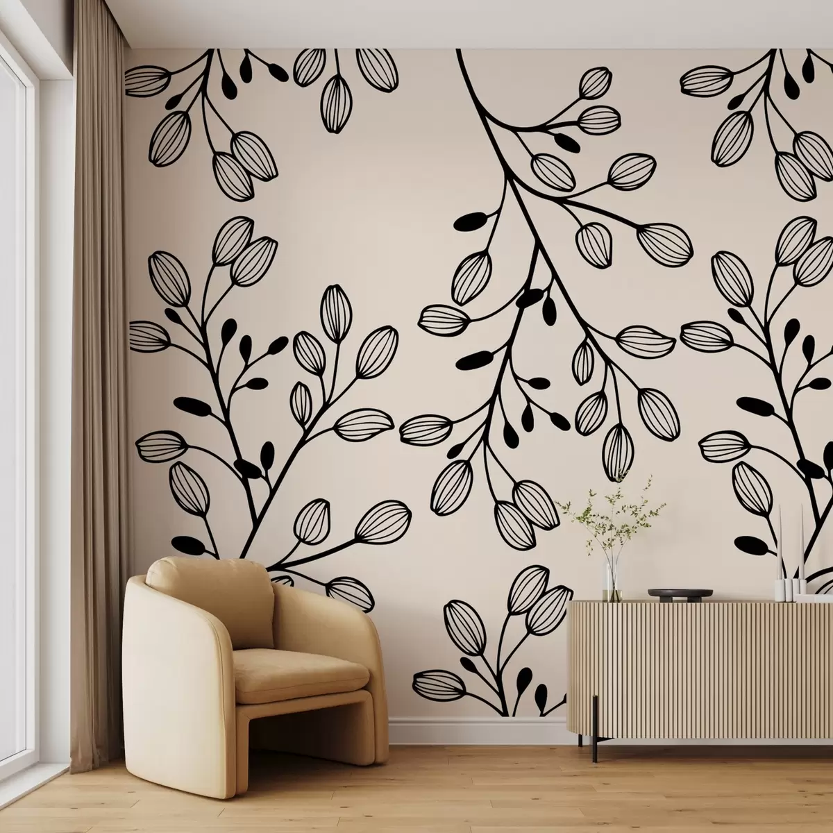 Фототапет боядисани клонки на бежов фон w02665