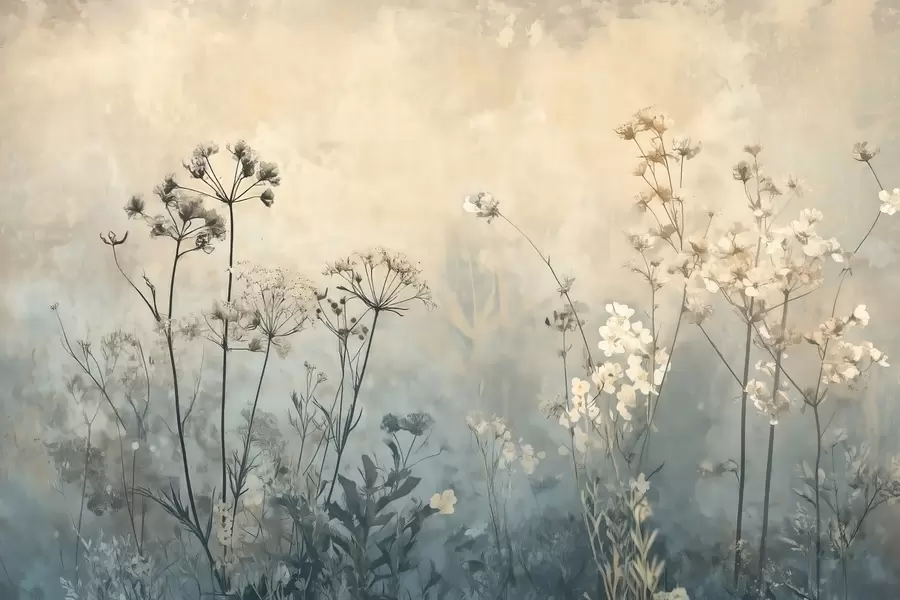 Фототапет тапет в екологичен стил с диви цветя и растения на текстуриран фон w02685