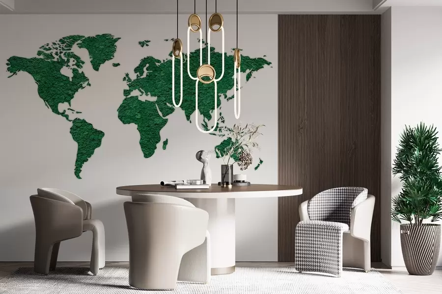 Фототапет Карта на света с мъх, природа, пищна зелена цветова палитра  w02657v2