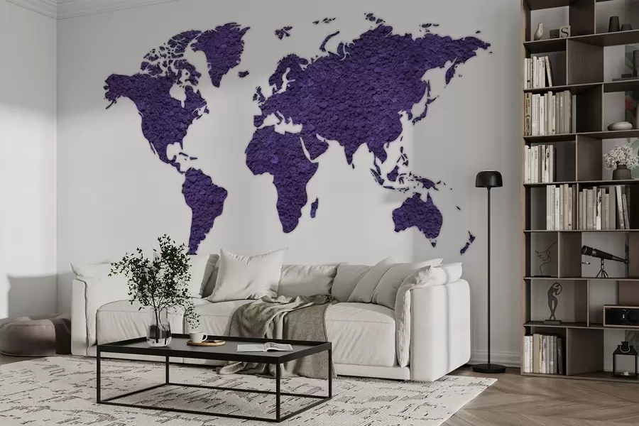 Фототапет Карта на света с мъх, природа, лилава цветова палитра  w02657v3