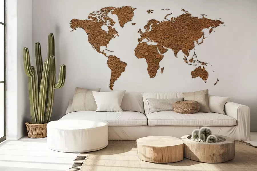 Фототапет Карта на света с мъх, природа, бежова цветова палитра  w02657v4