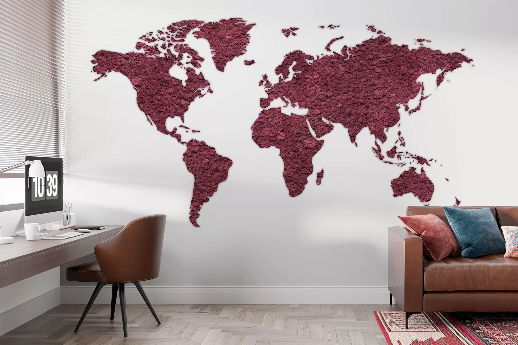 Фототапет Карта на света с мъх, природа, бордо цветова палитра  w02657v5