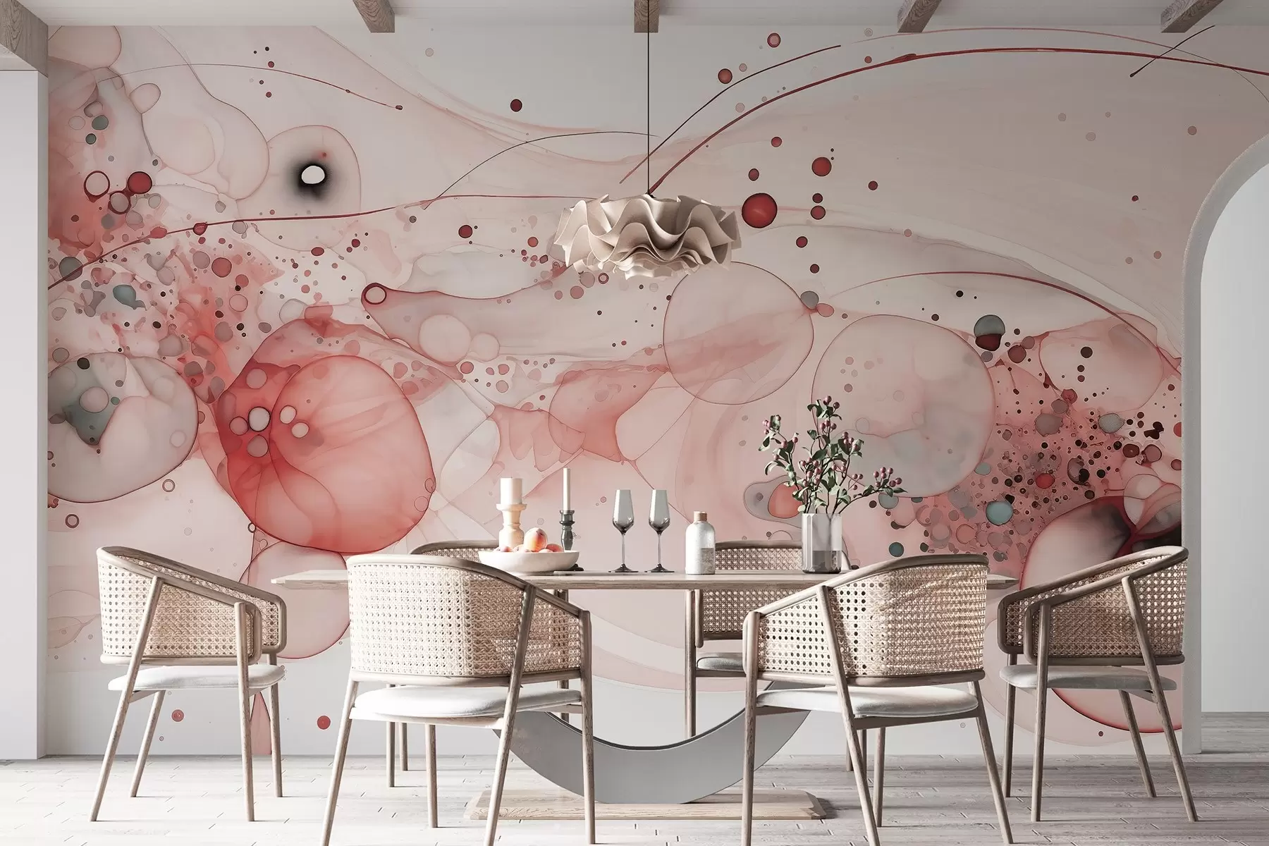 Фототапет Абстрактно изкуство с мастило, флуиден стил, розова цветова палитра  w02744v1