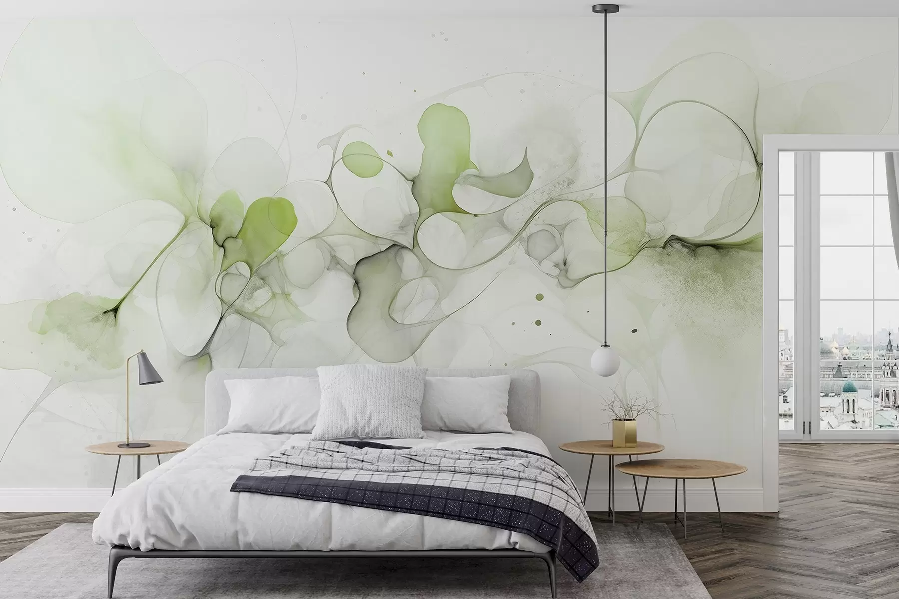 Фототапет Флуиден стил на изкуството, абстракция, меки зелени цветове w02745v1