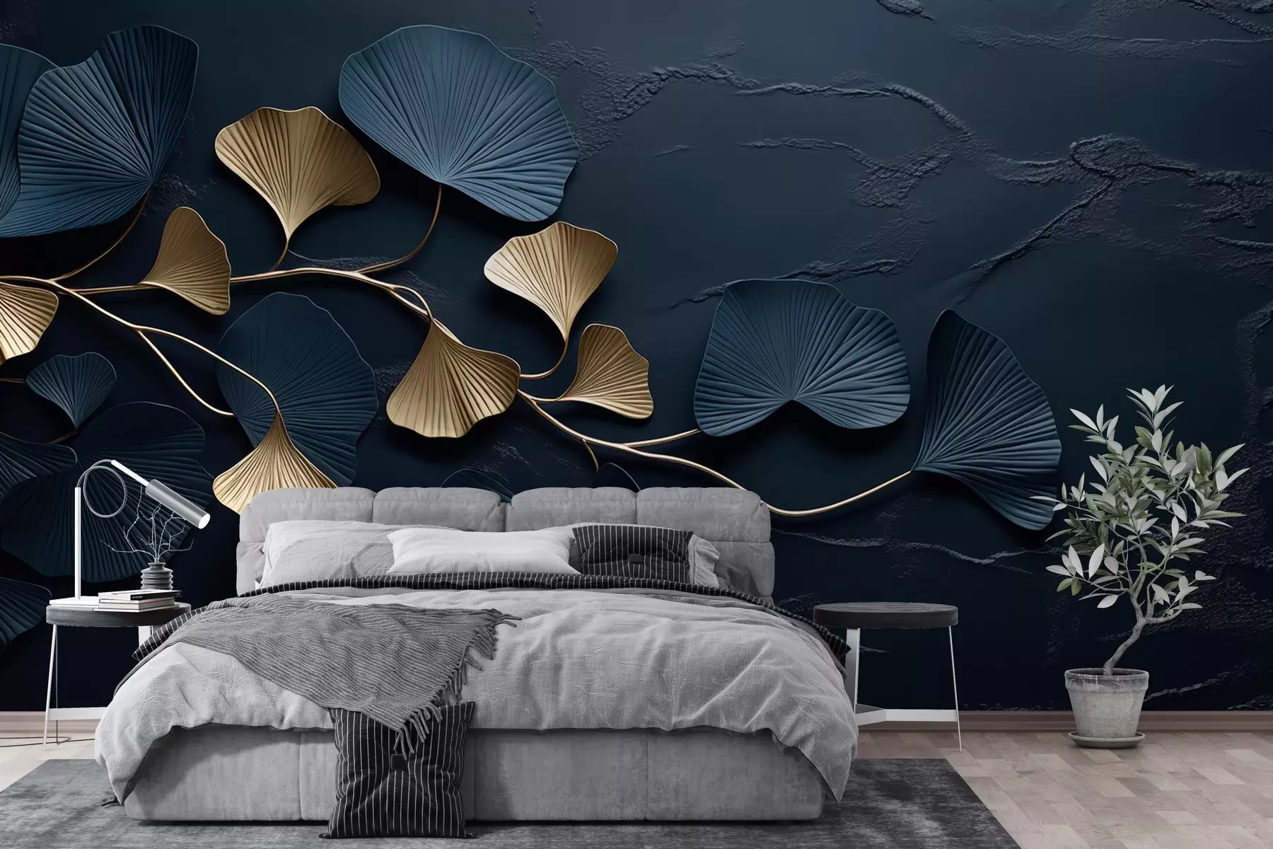 Фототапет Обемна клонка с листа върху бетонна стена w02841