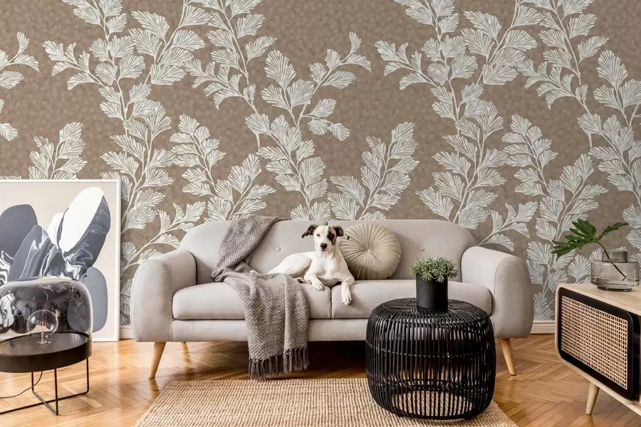 Фототапет Деликатни клонки върху тъмнобежово покритие w02784v1