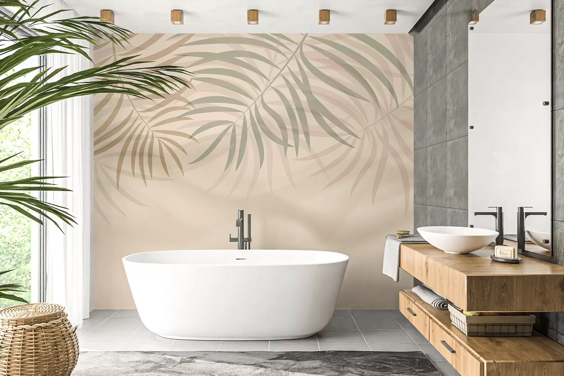 Фототапет Деликатни тропически шарки в бежов тон w02785v1