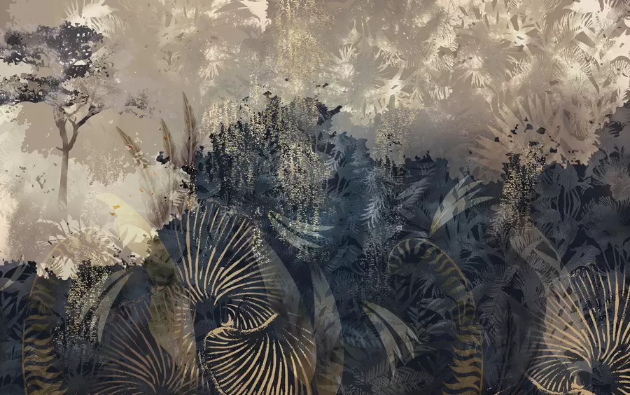 Фототапет Магическа Африка с дъждовна гора и векторни елементи с кафяв оттенък w02643v1