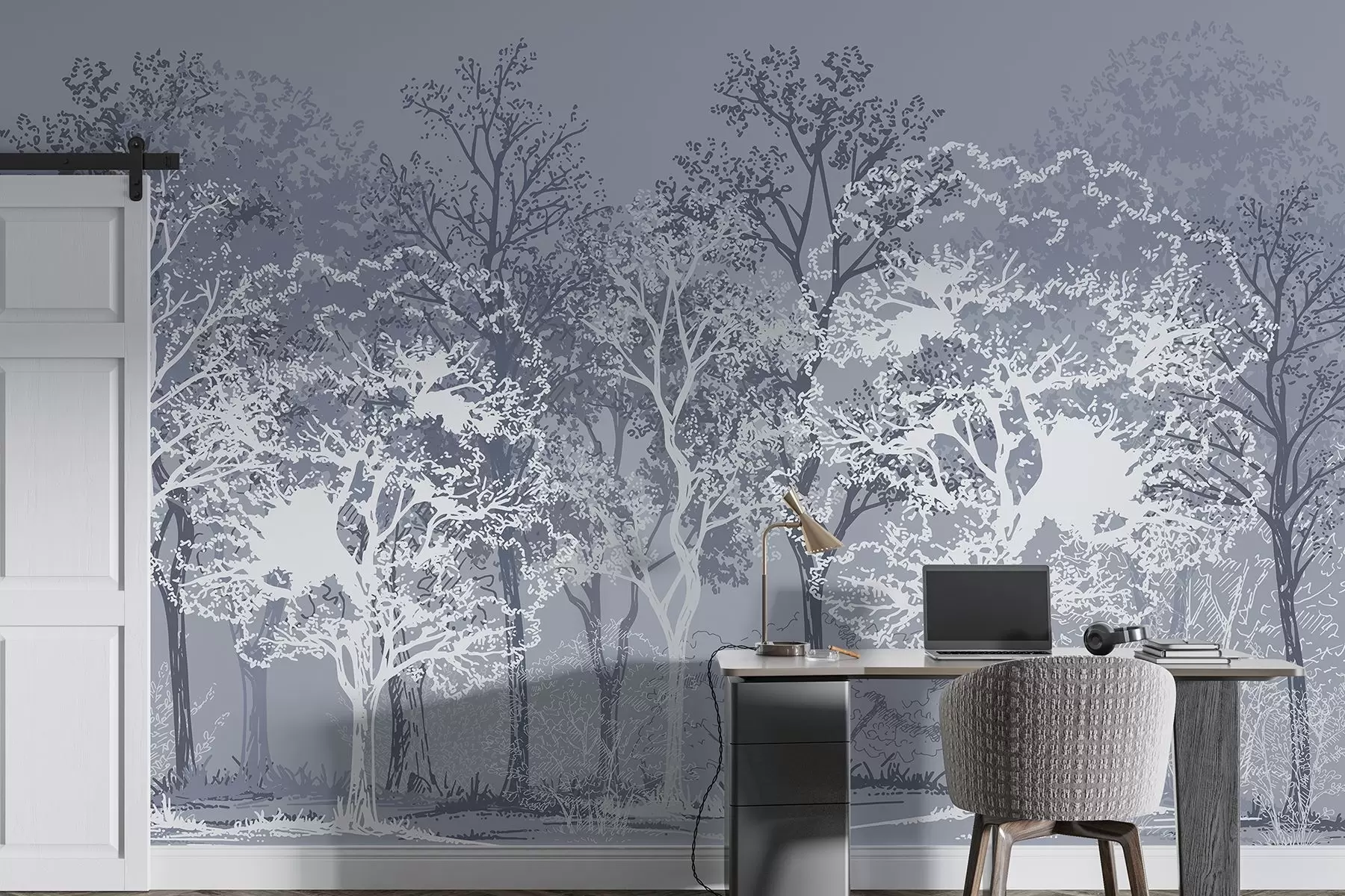 Фототапет Дървета в гората, минимализъм, природа, синя цветова палитра  w02930v2