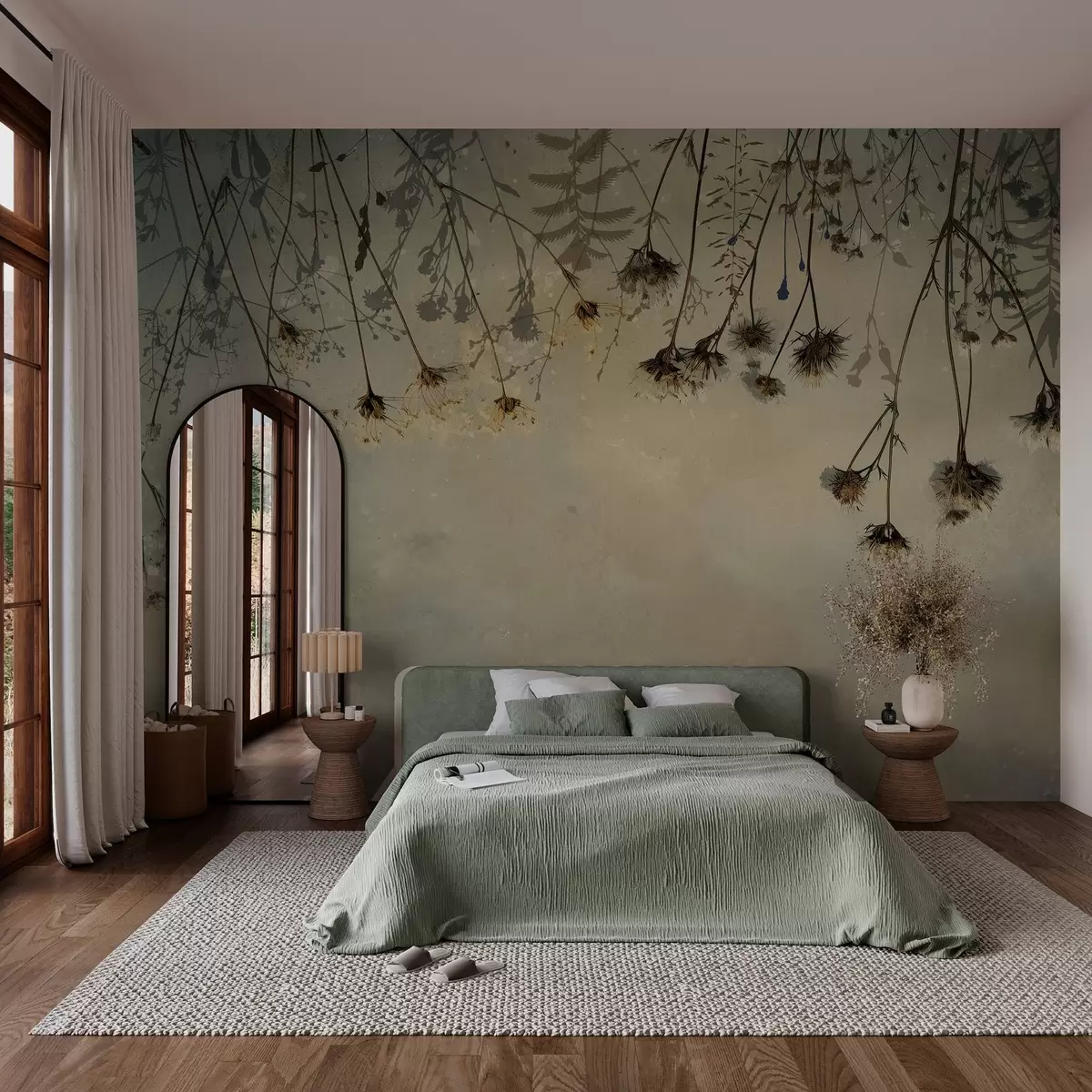 Фототапет Висящи отгоре диви цветя в топли цветове w02877