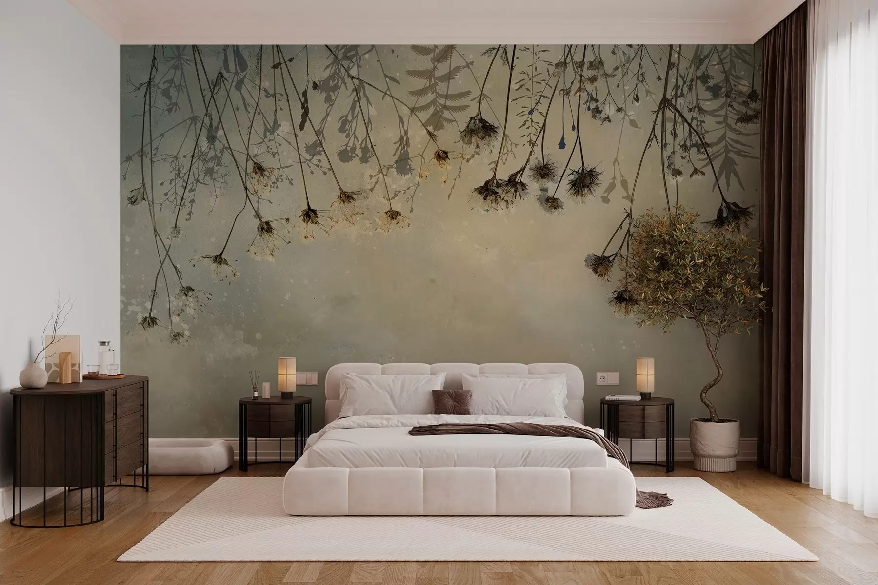 Фототапет Висящи отгоре диви цветя в топли цветове w02877