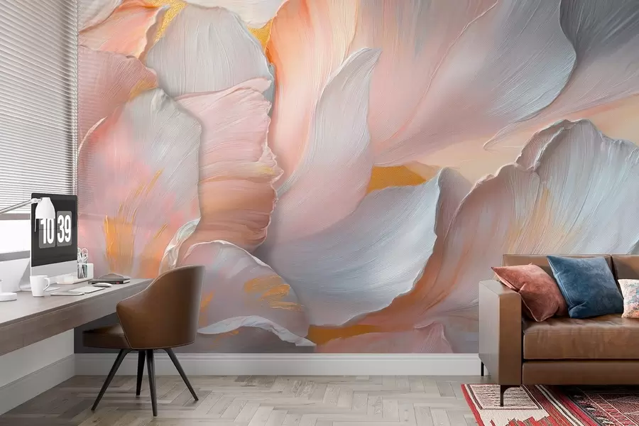 Фототапет Обемни цветни листа в деликатни тонове w08634
