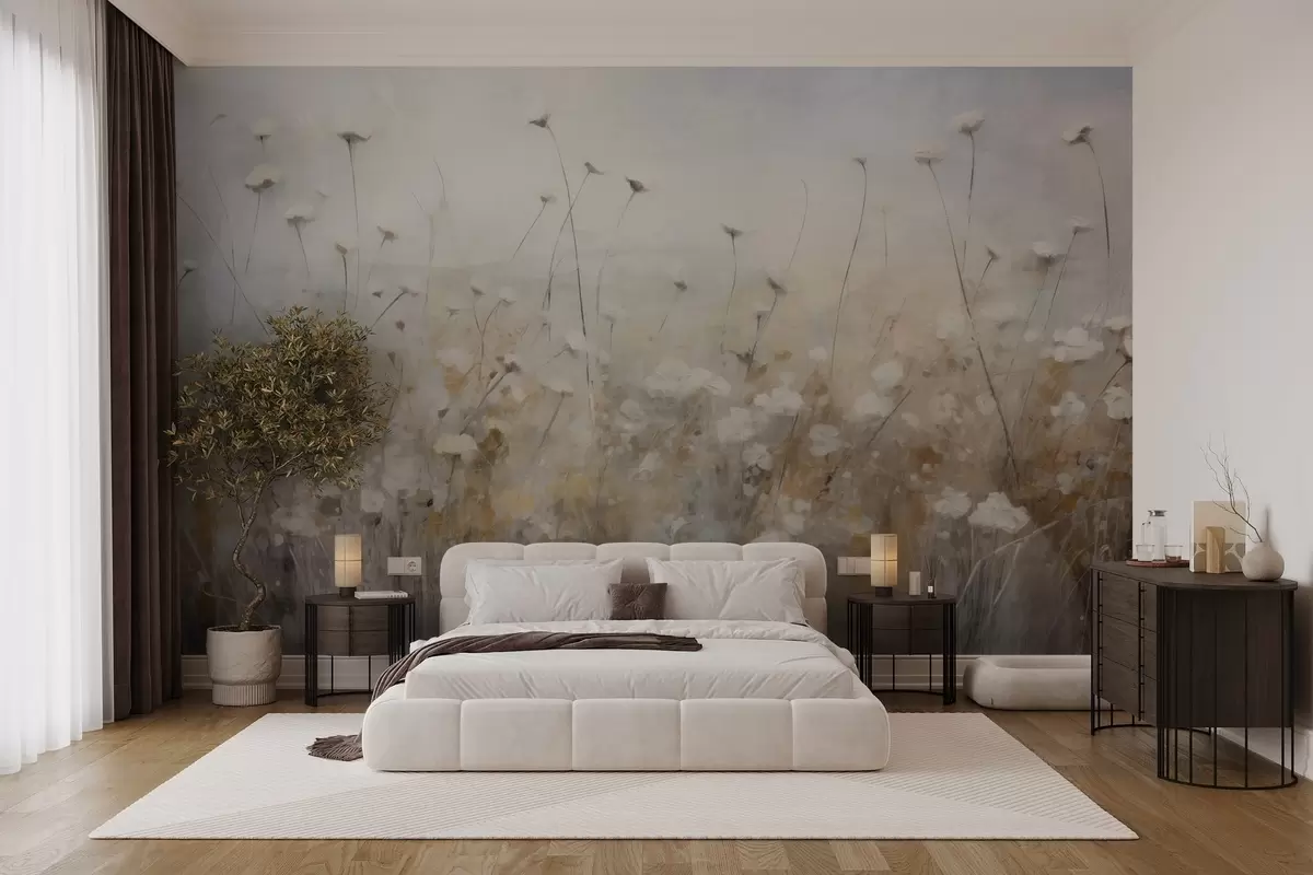 Фототапет Бетонна стена с цветя в гръндж стил w02972