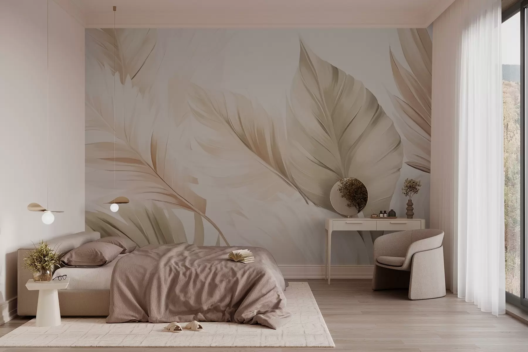 Фототапет Елегантен модел от светли листа w02901