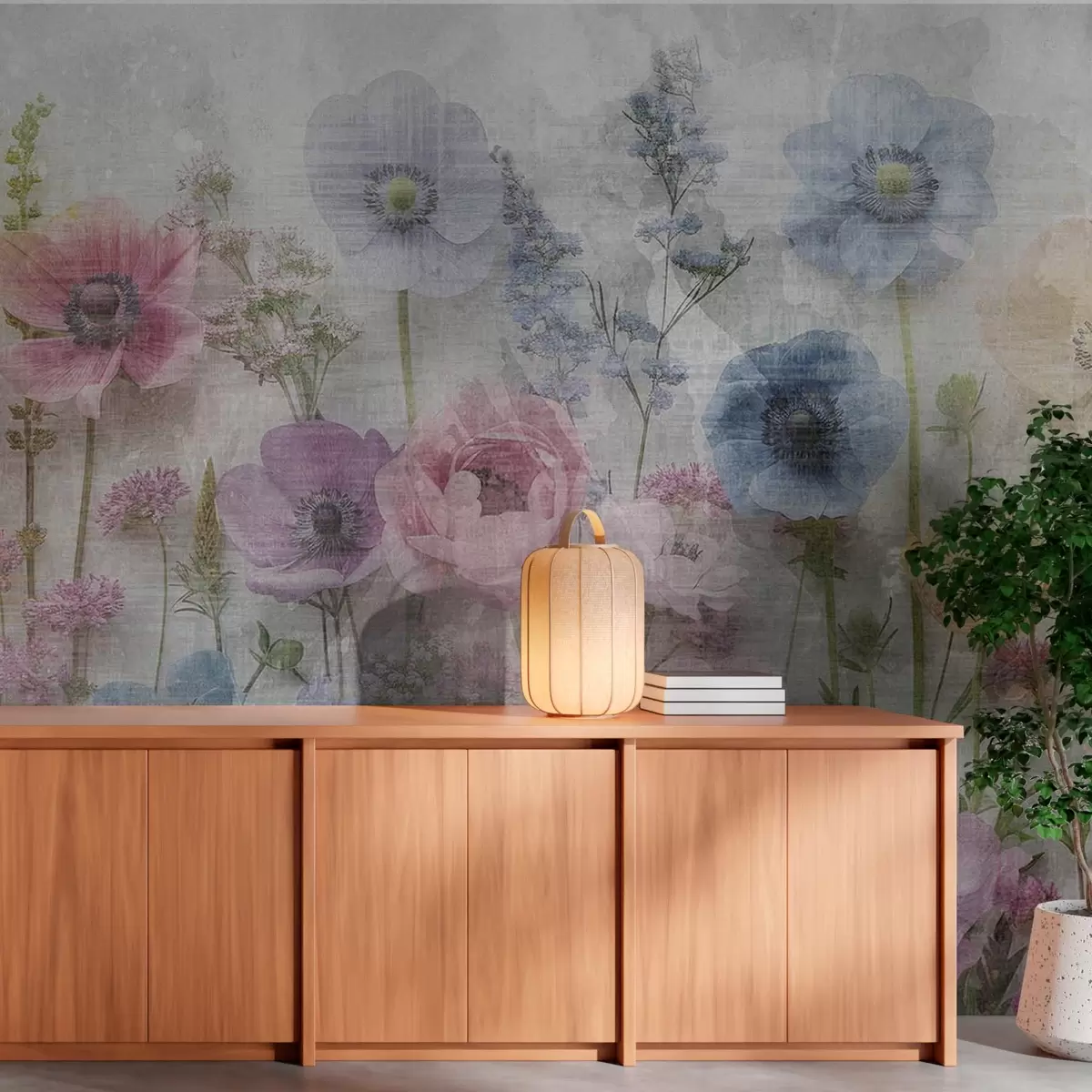 Фототапет Високи цветя от акварел на състарен фон w08727