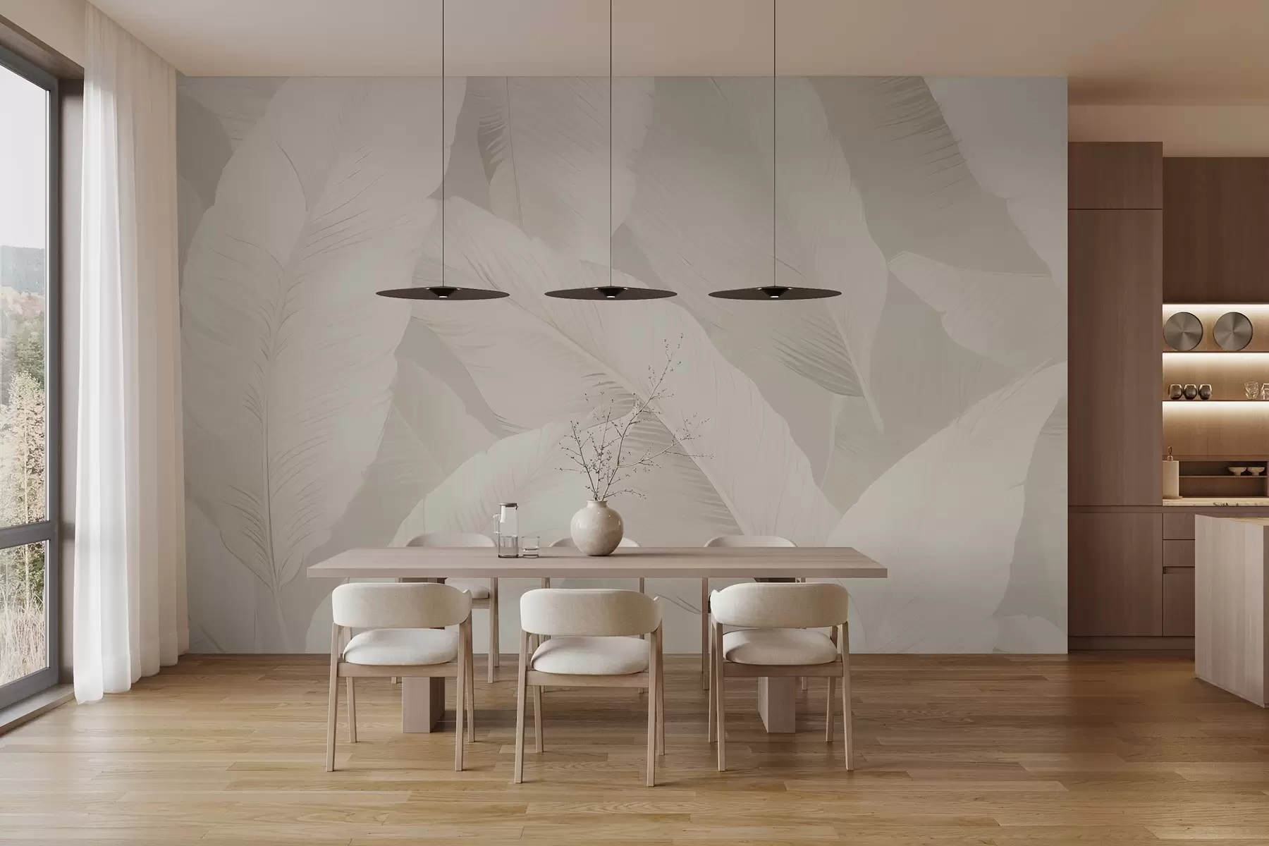 Фототапет Елегантни бананови листа в меки кремави тонове, w03080