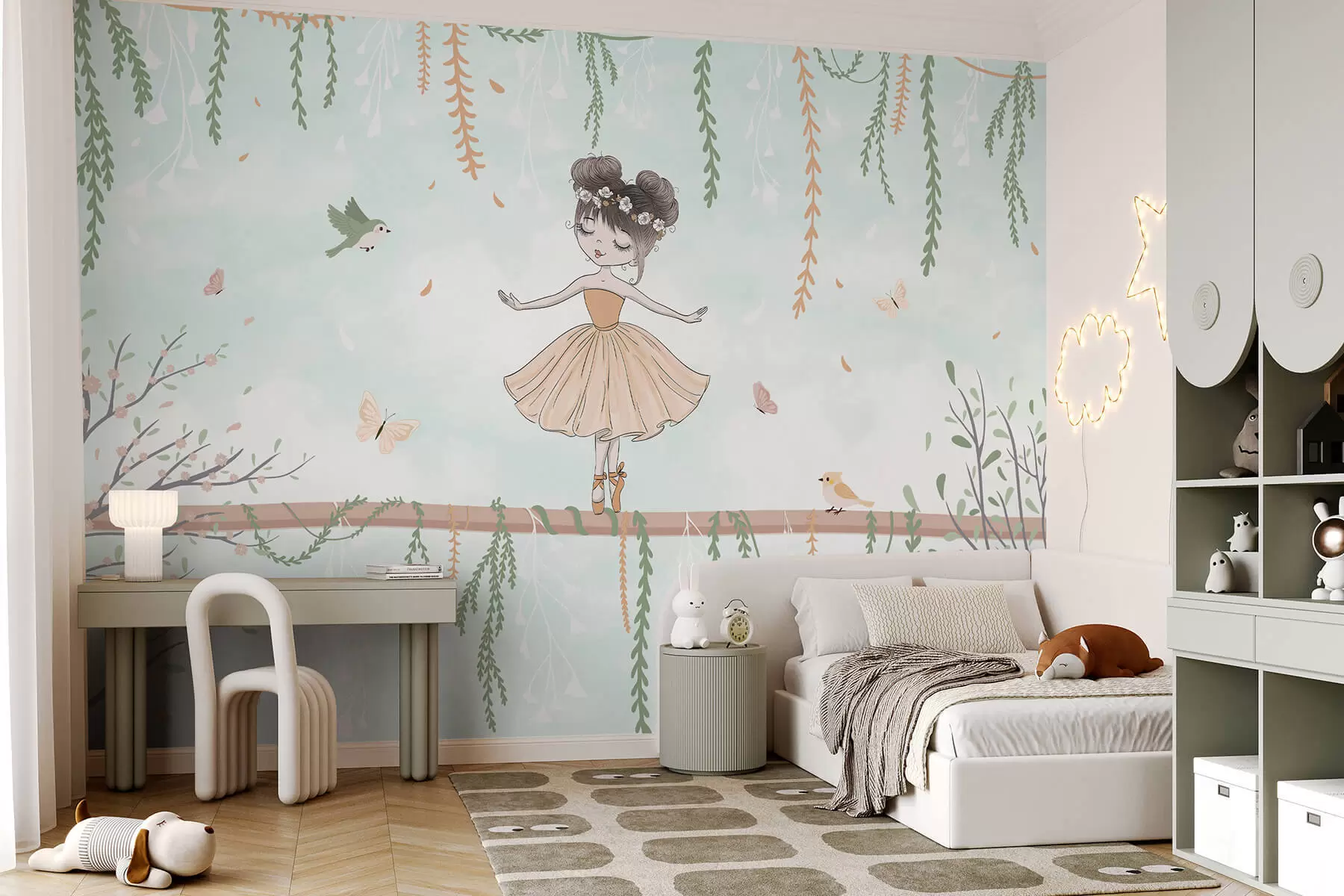 Фототапет Пейзаж с принцеса с птици и пеперуди w03003v1