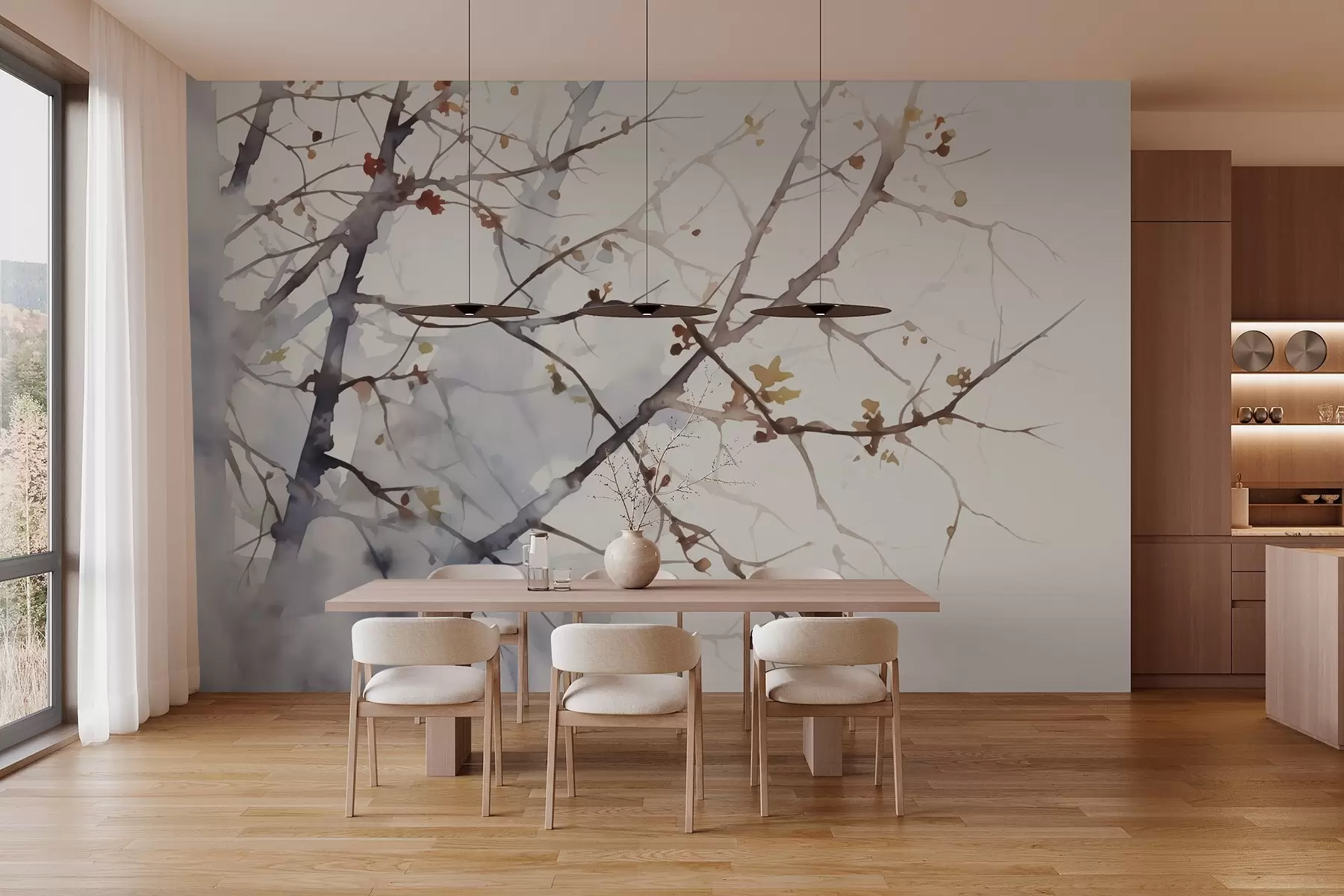 Фототапет Силуети на клони на дървета, имитация на акварел w03177