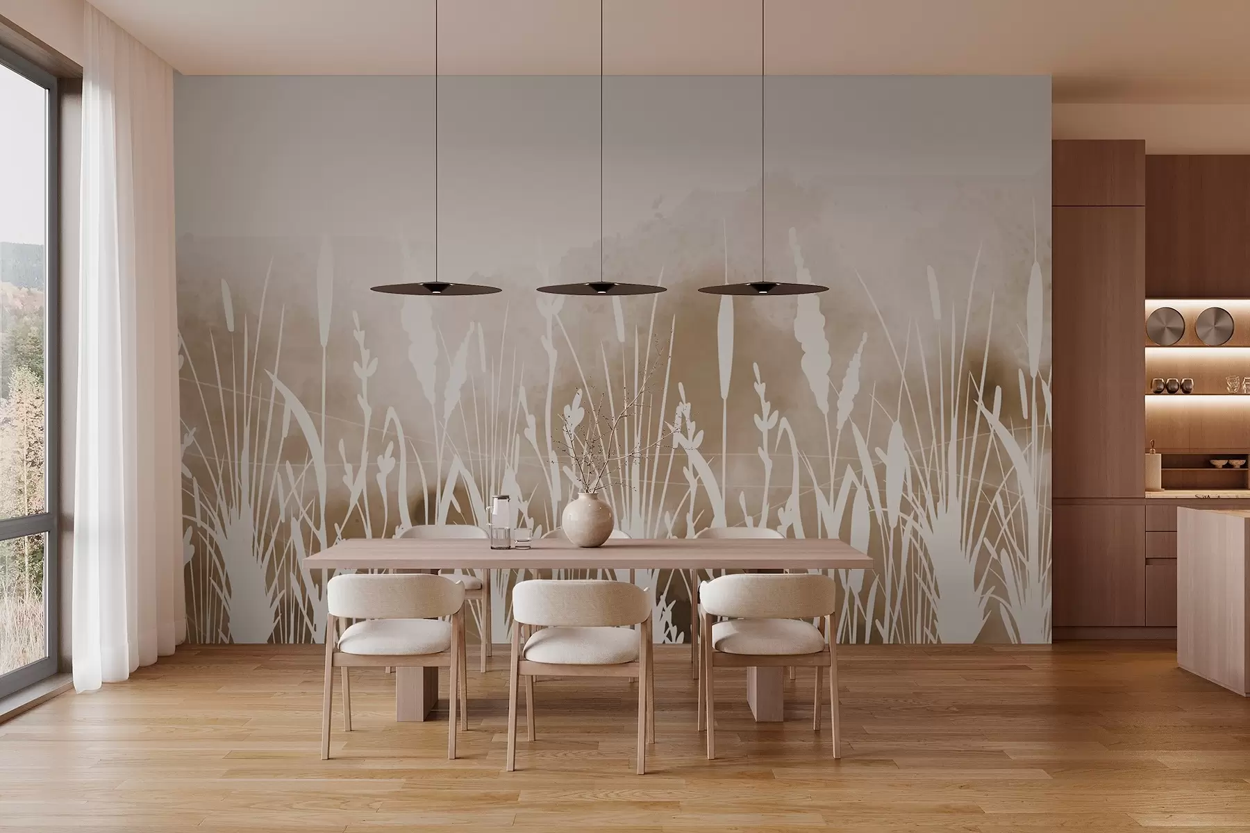 Фототапет Силуети на ливадни растения на светъл фон w03134