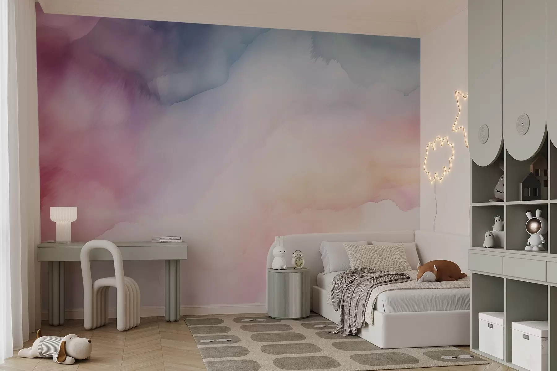 Фототапет Абстрактен акварелен градиент в меки пастелни нюанси на розово, синьо и прасковено w03160