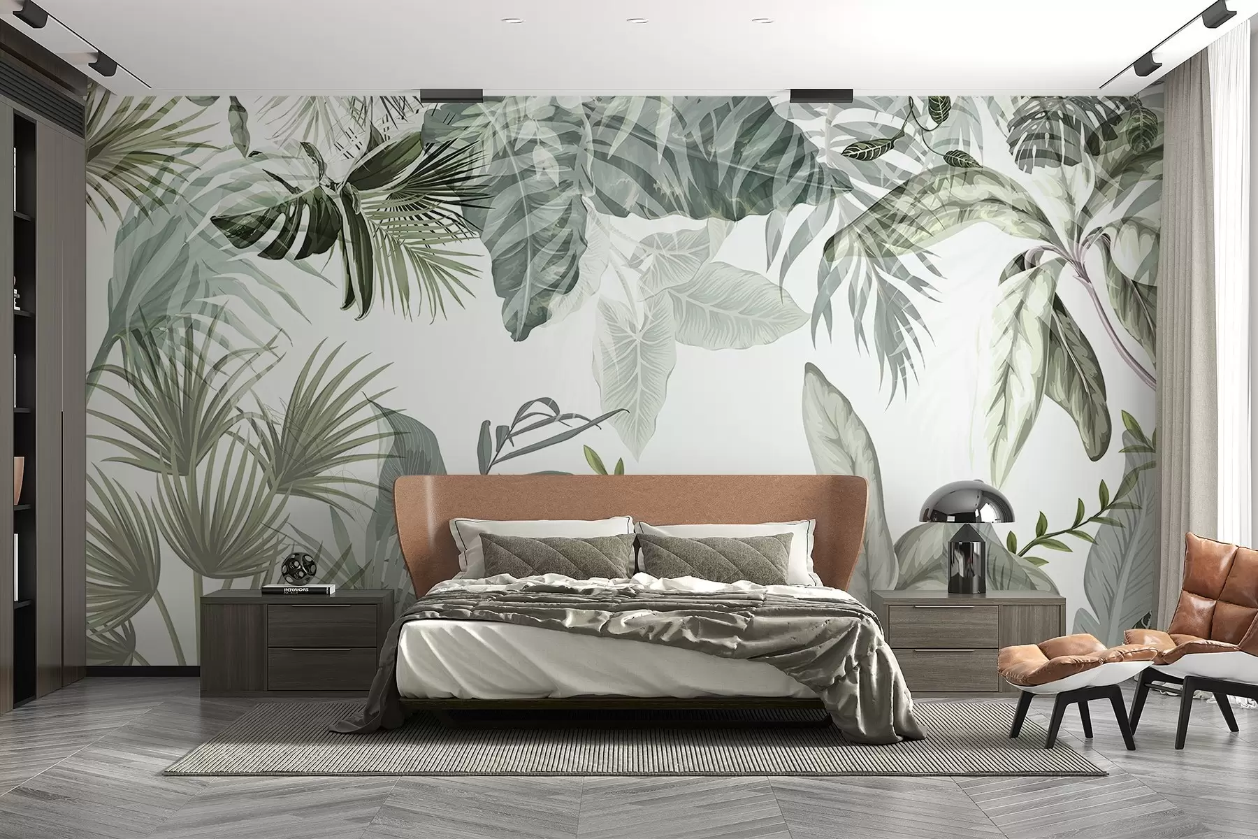 Фототапет Прозрачни тропически листа в зелени нюанси на бял фон w08822