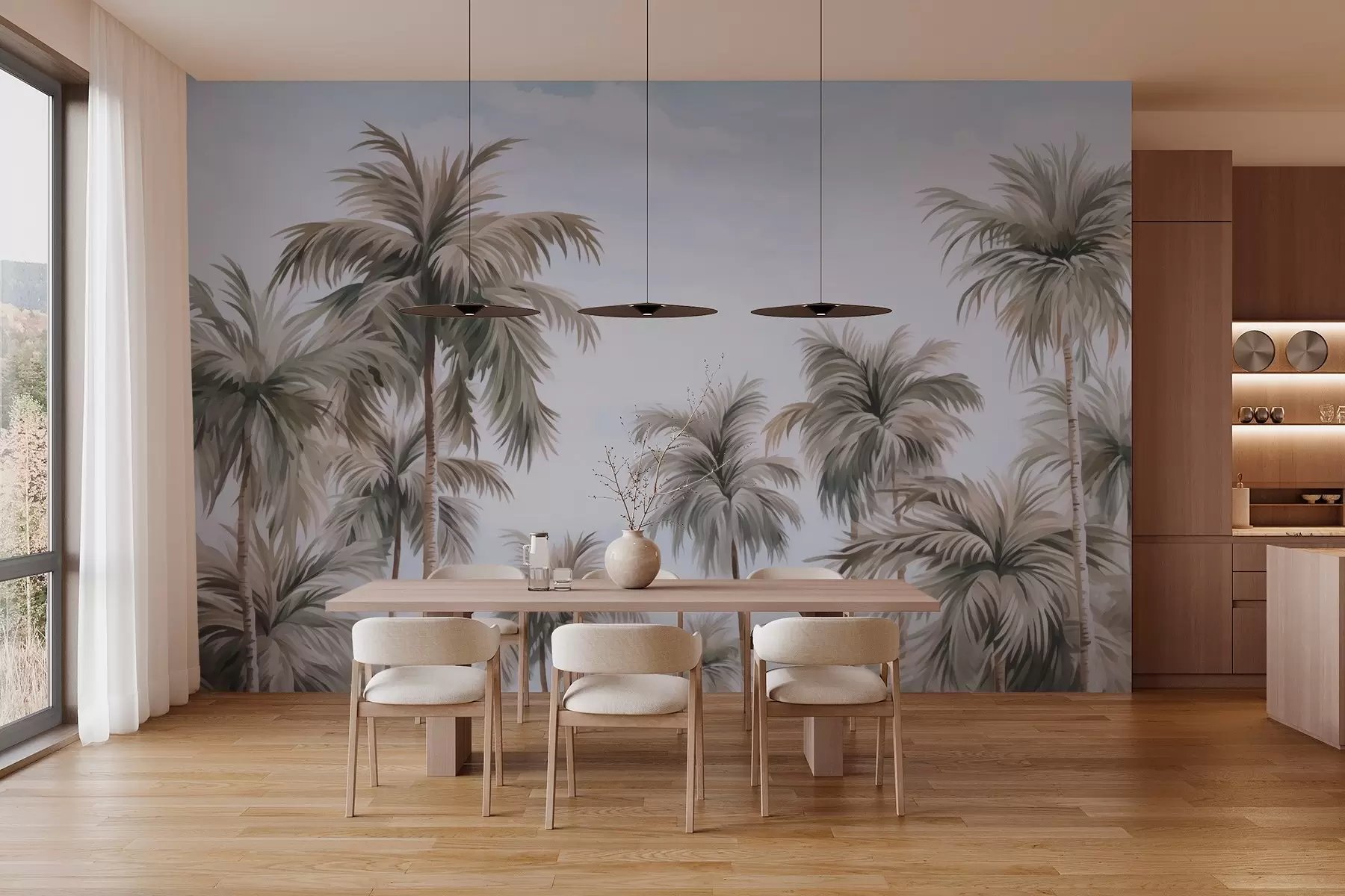 Фототапет Палми на фона на небето - имитация на акварел w03184