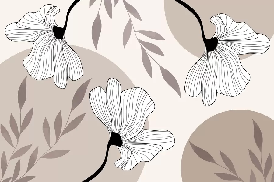 Фототапет Абстракция с цветя и листа в бежови тонове w03328