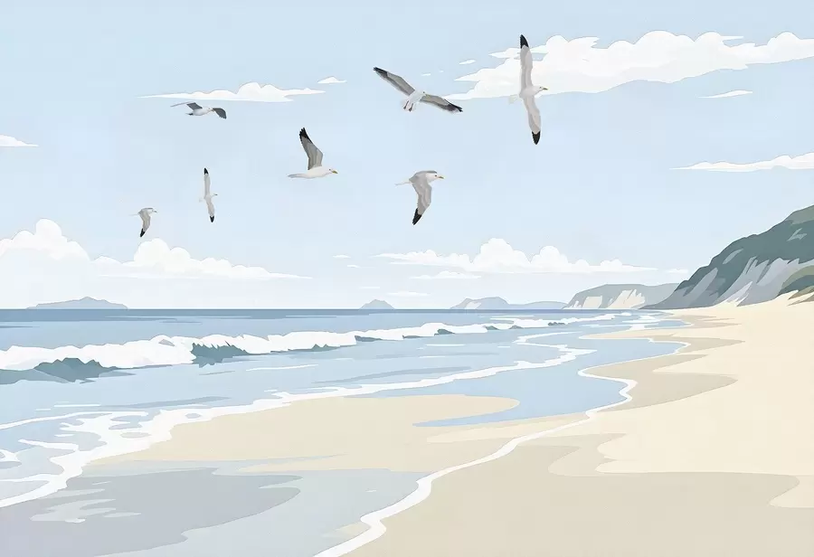 Фототапет Морски пейзаж, нарисуван с маслена боя w03338