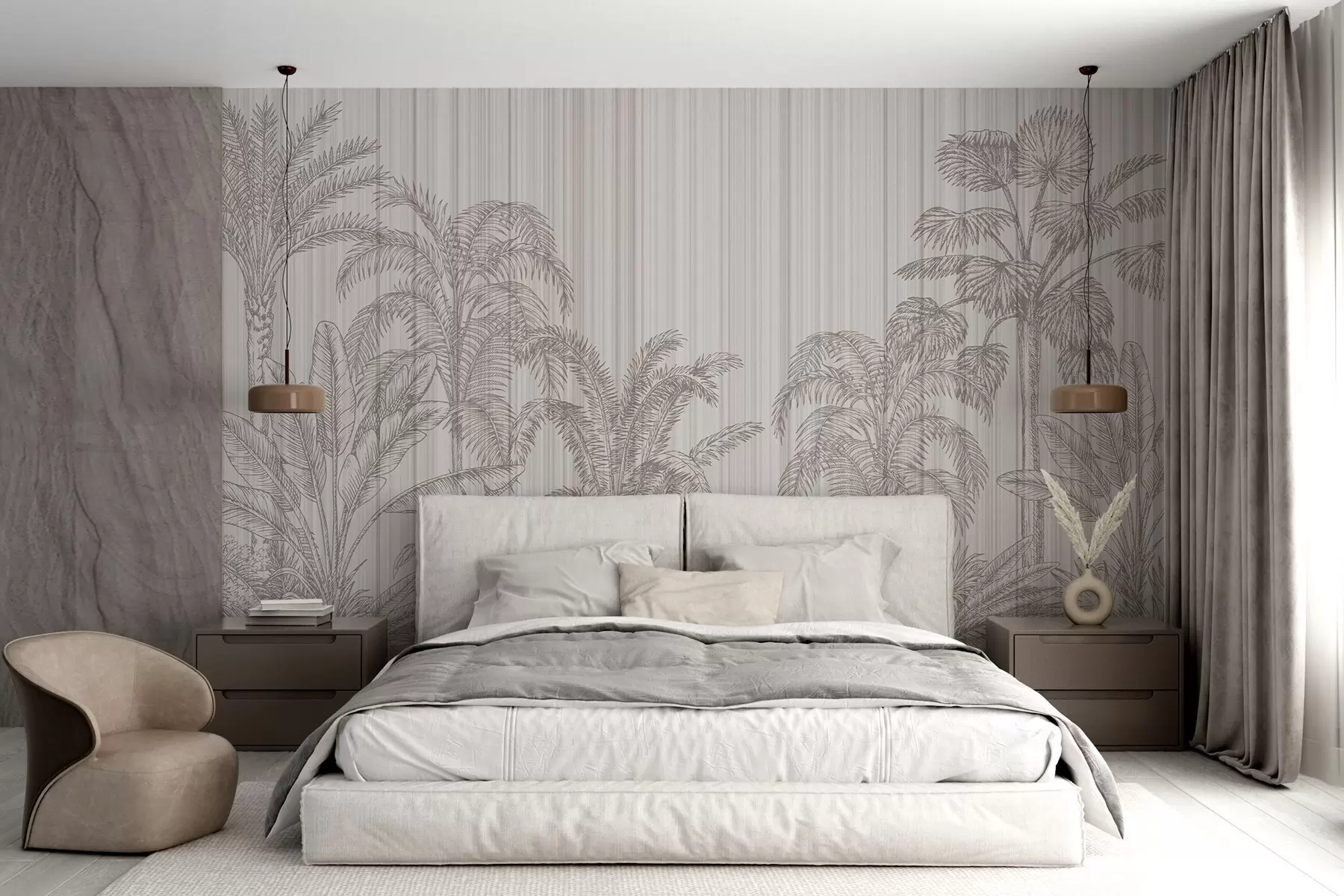 Фототапет Реколта илюстрация на тропически растения и палми на текстуриран фон w03383