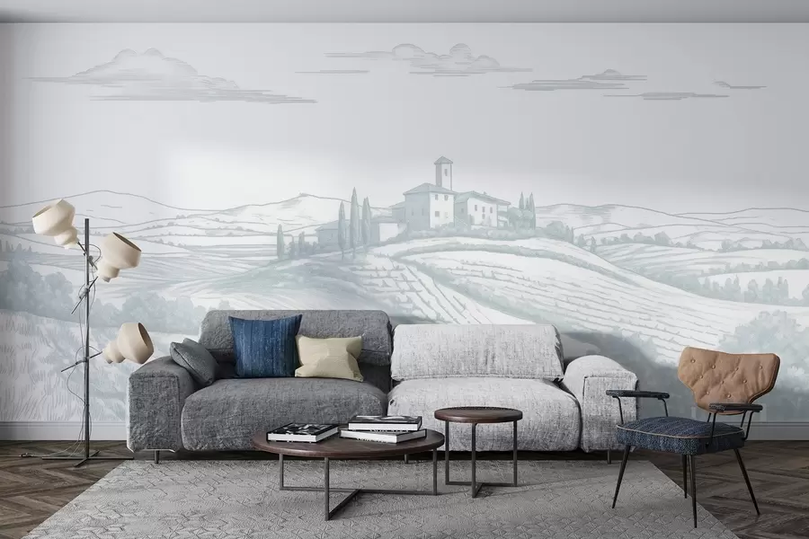 Фототапет Тоскана пейзажи, Италия, лозя, природа, стар замък, сини цветове w03349v1