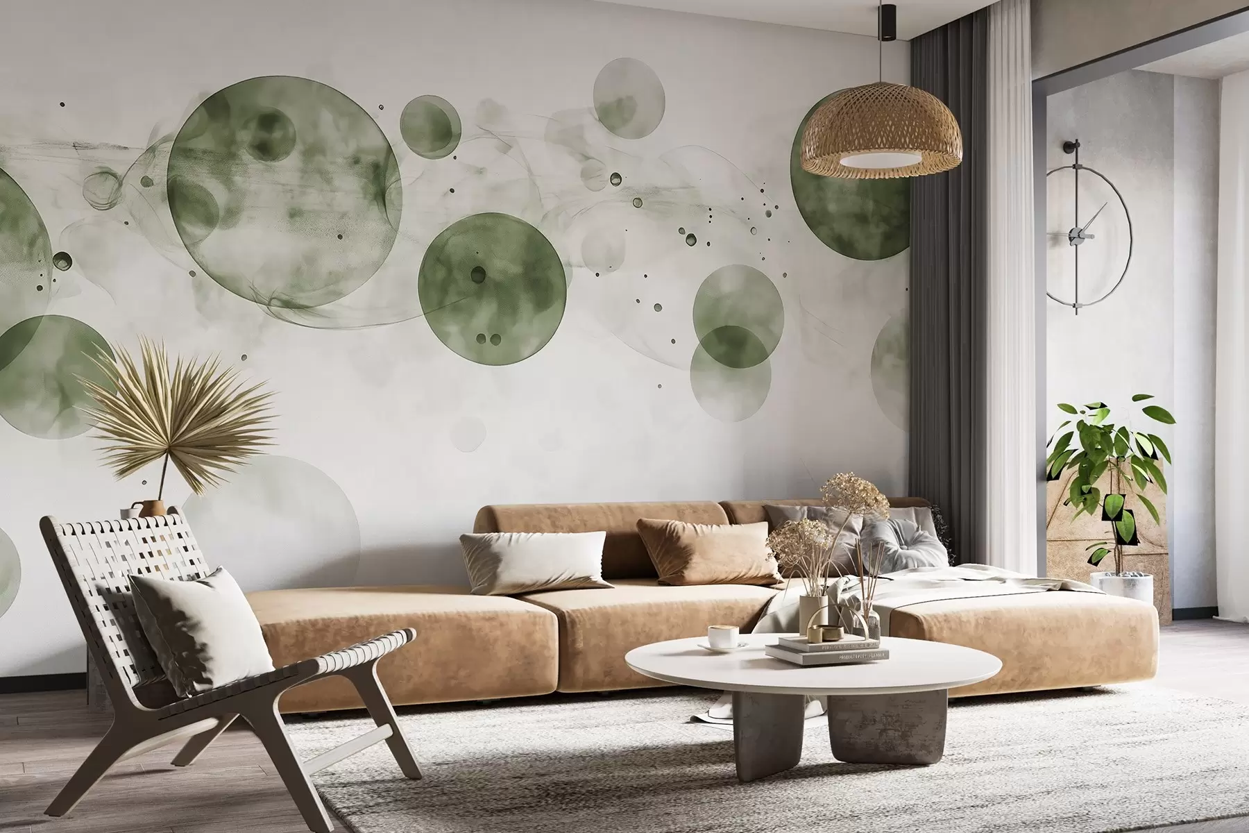 Фототапет Кръгове в акварелен стил, абстракция, ефирно, флуидно изкуство, зелени цветове w03405v1