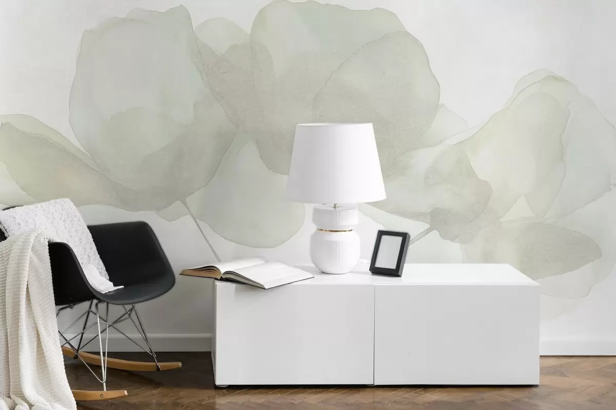 Фототапет Красиви цветя, мек пастел, минимализъм, естествено, рустикално, бежово и зелено w03407