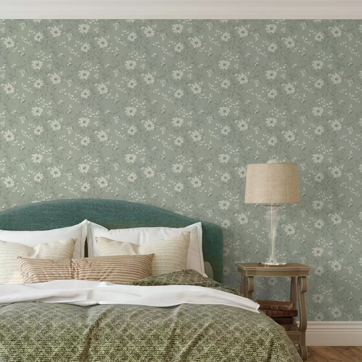 Тапети Бели цветове с извиващи се листа a00001