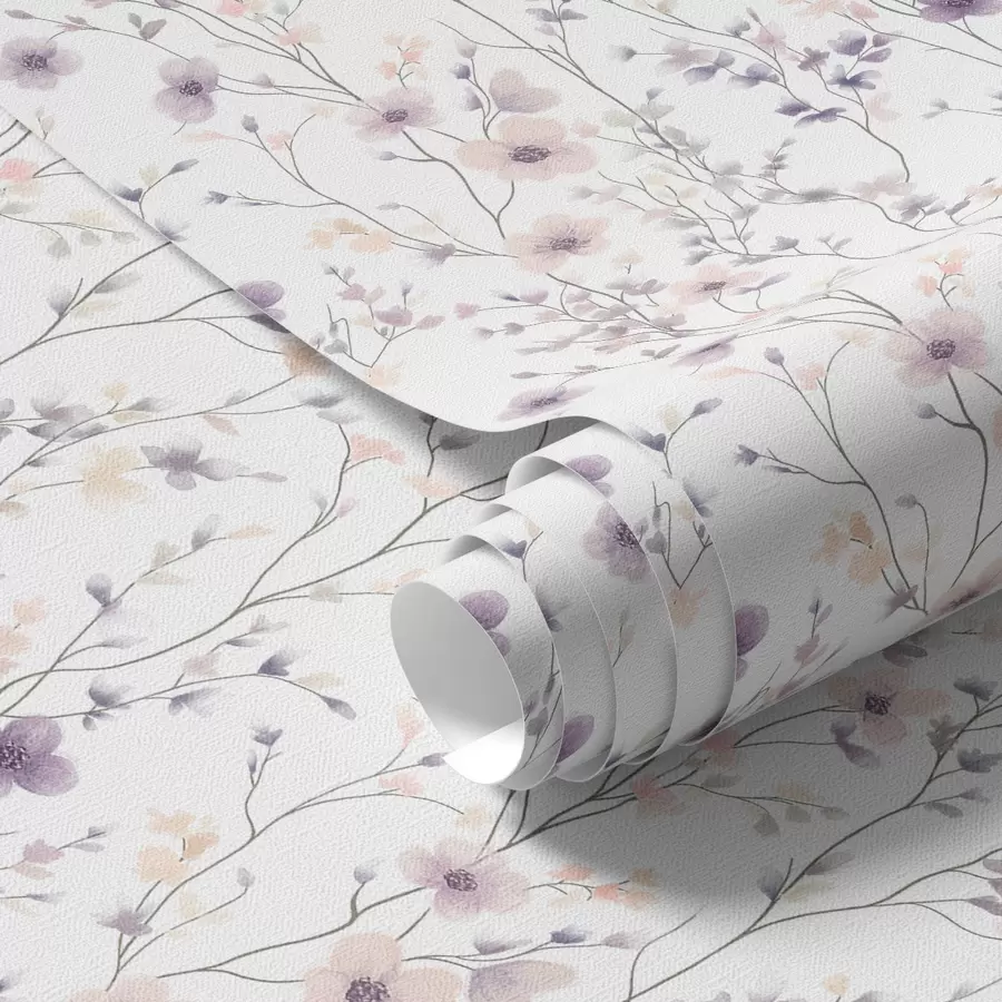 Фототапет Малки диви цветя с тънки стъбла на светъл фон a00003