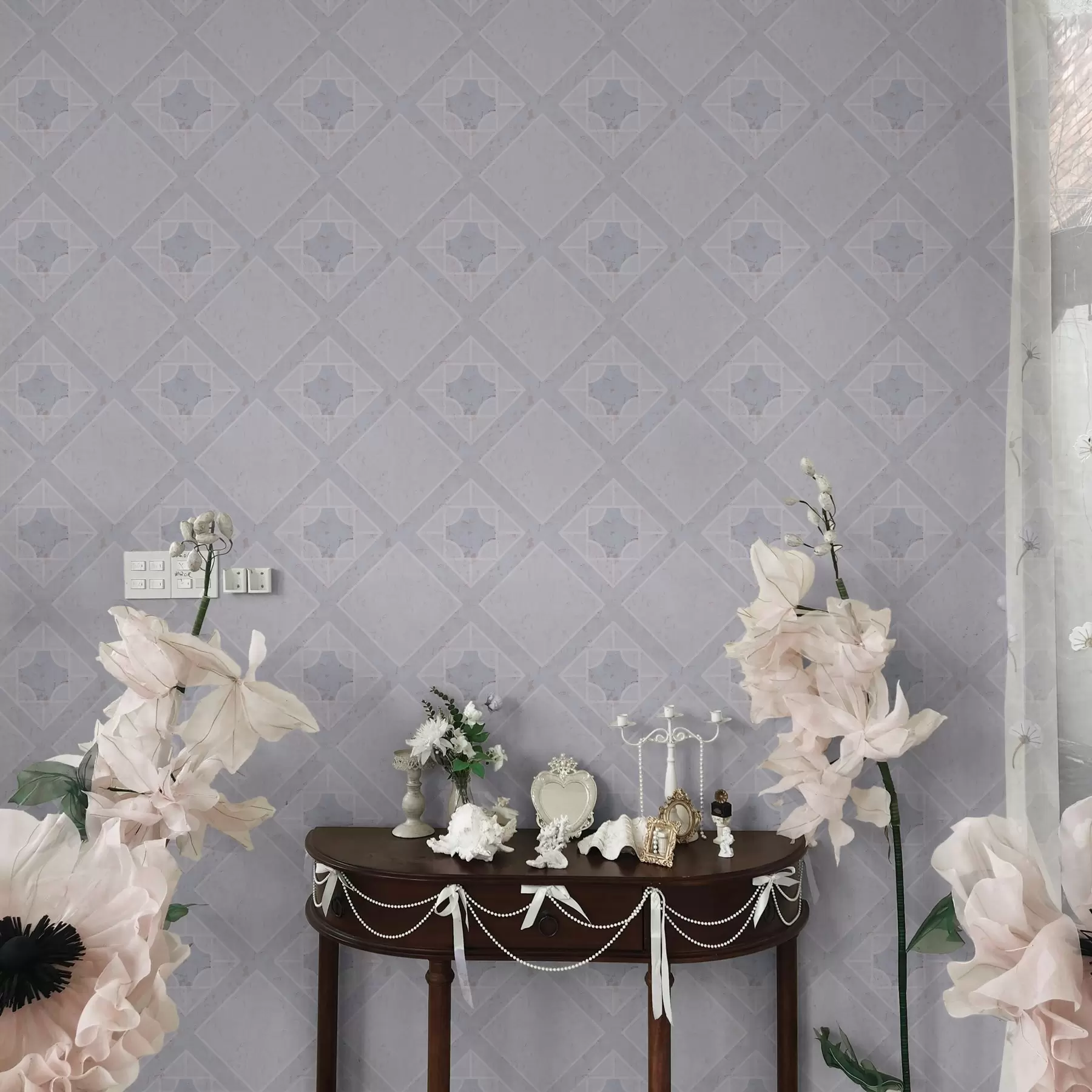 Фототапет Бели ромбове на син фон a00010