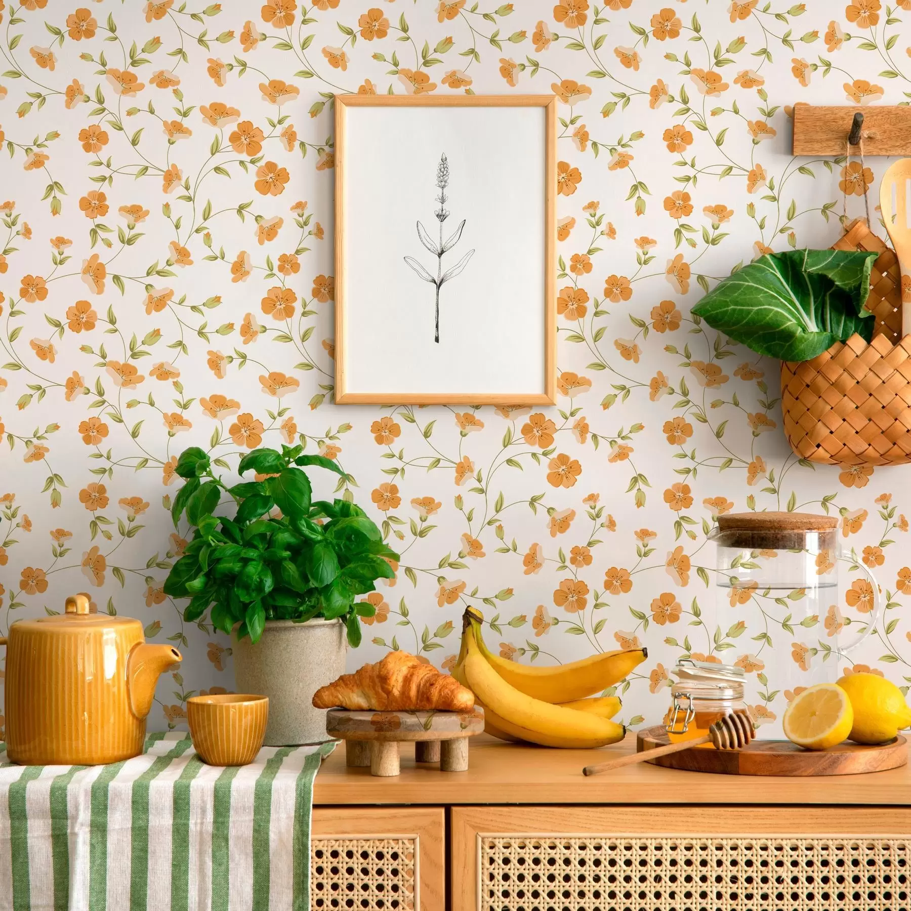 Фототапет Оранжеви цветя на бял фон a00015