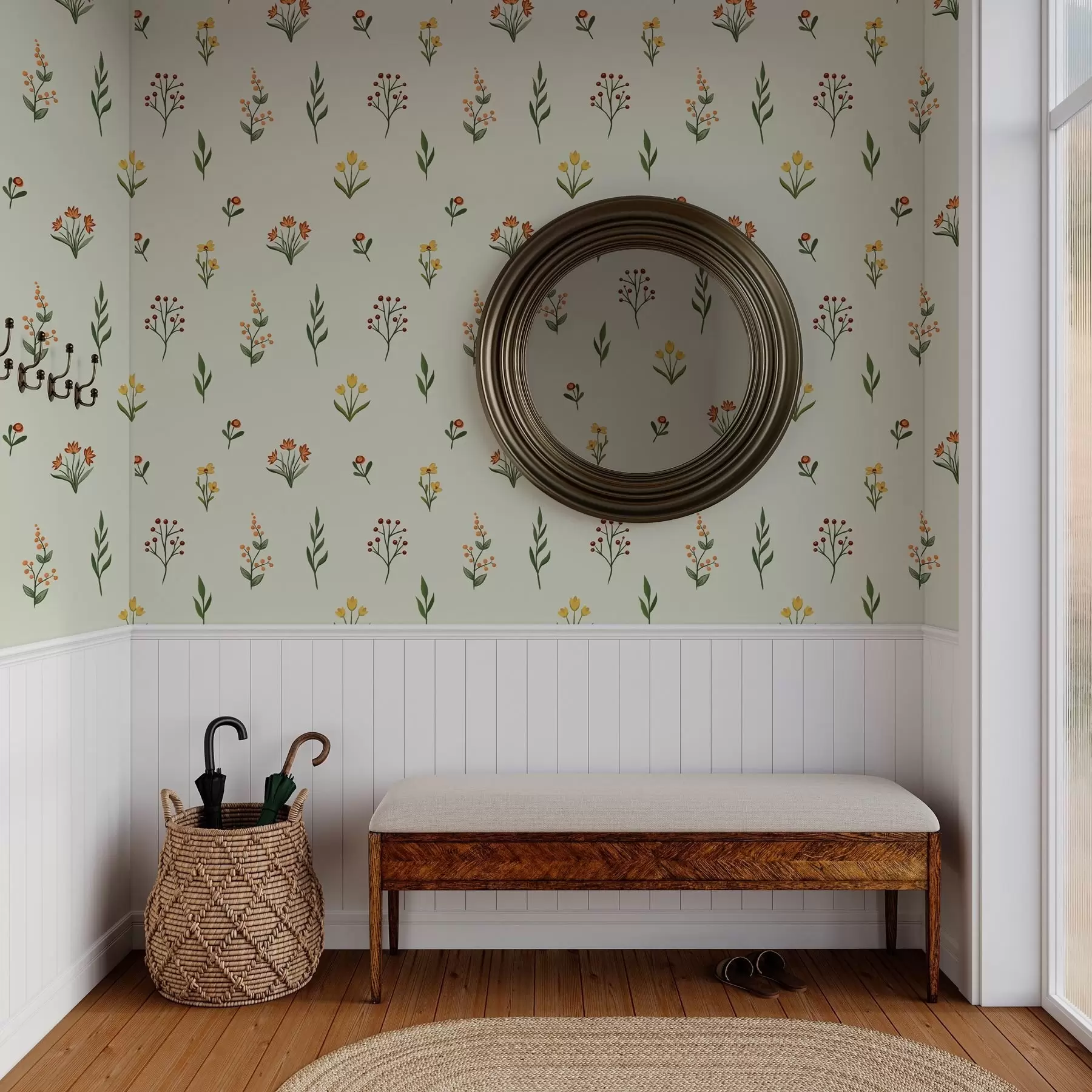 Фототапет Минималистични цветя на светлозелен фон a00037