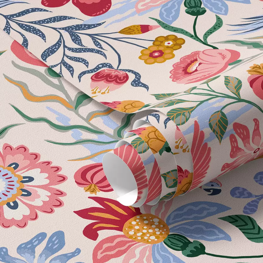 Фототапет Ярка композиция от цветя и горски плодове с папагали a00046