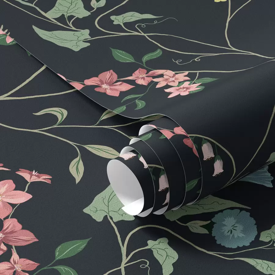 Фототапет Цветя, листа и стъбла на тъмен фон a00047