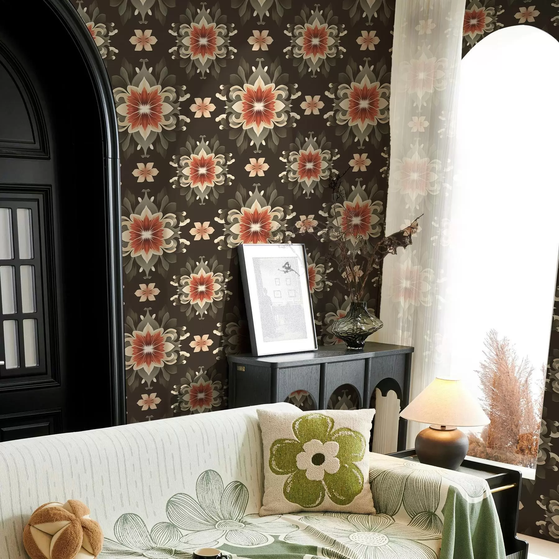 Фототапет Абстрактен флорален модел на тъмен фон a00069