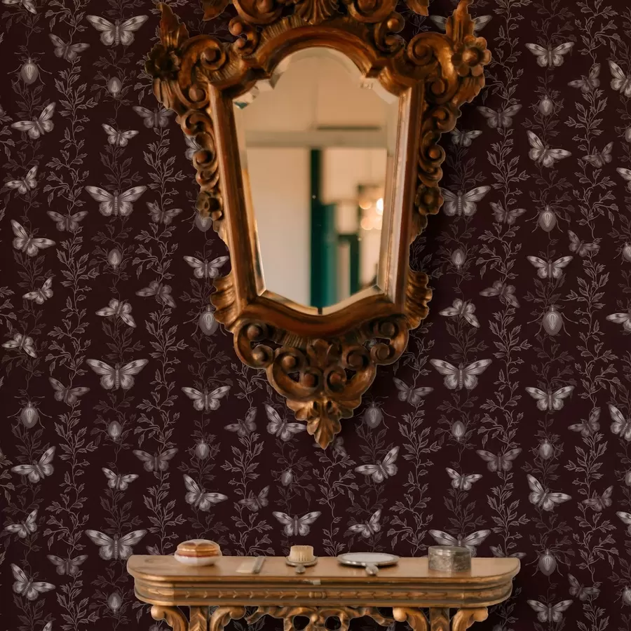 Фототапет Композиция с пеперуди, листа и насекоми на тъмен фон a00073v1