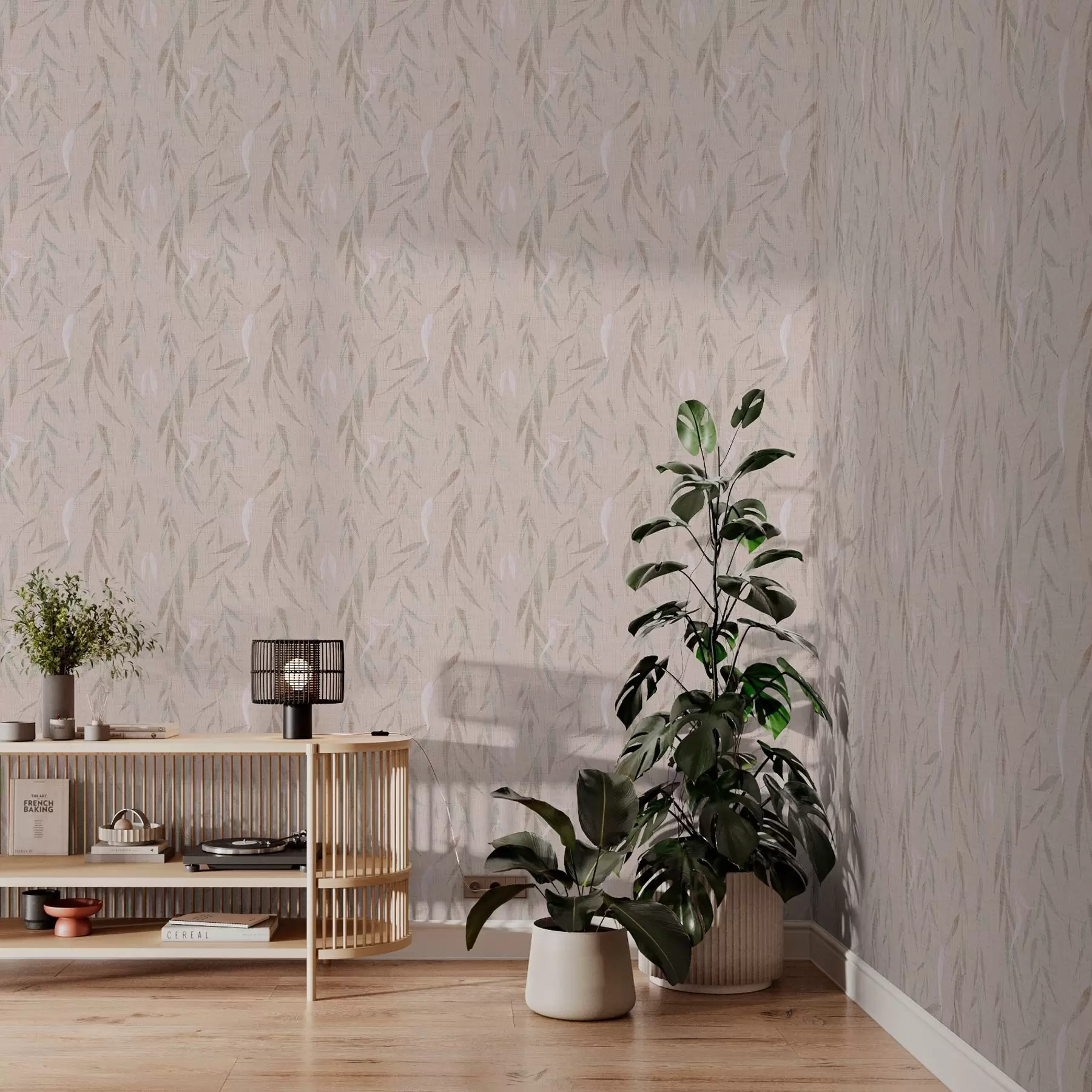 Фототапет Висящи клони с листа на бежов фон a00095v1