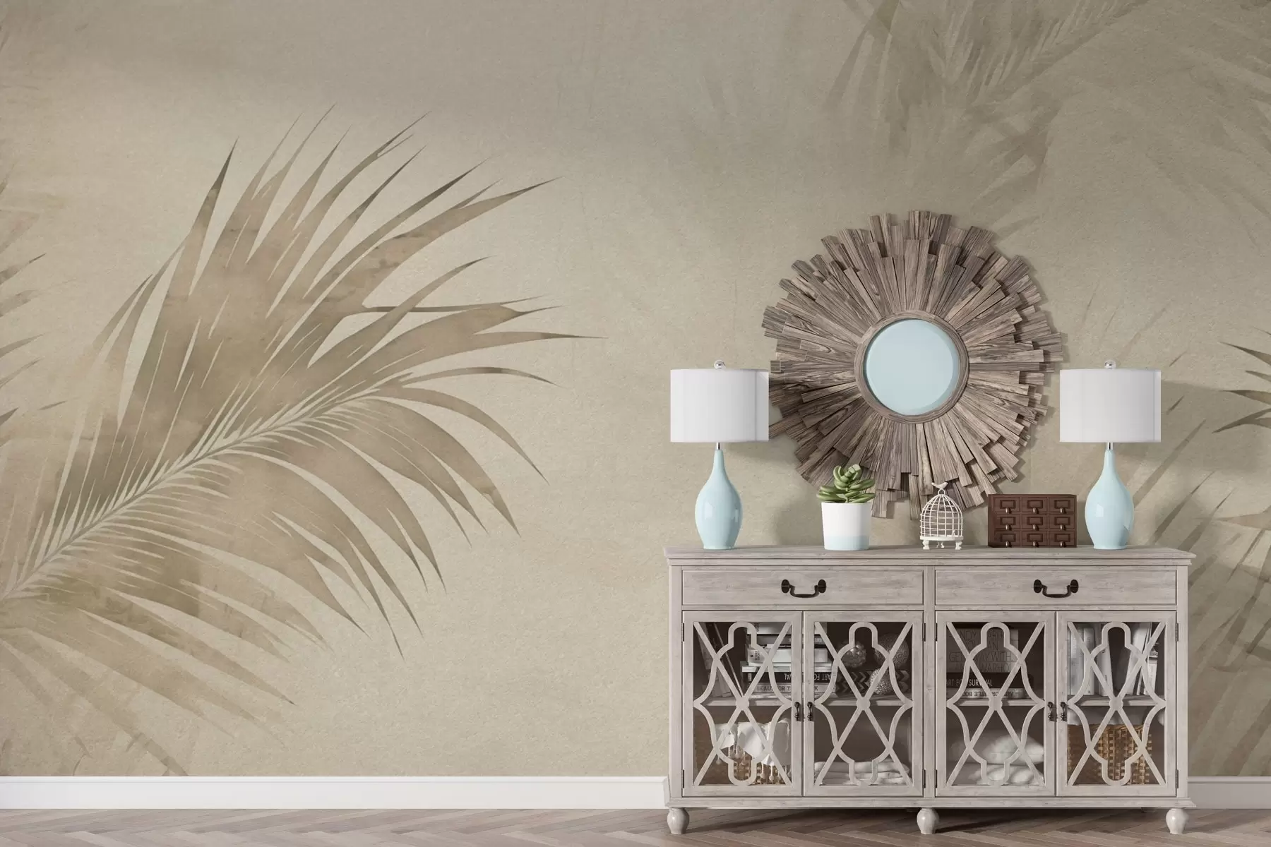 Фототапет Тропически листа в мъгла в гръндж стил w03534